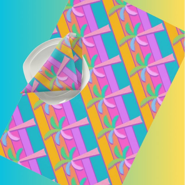  Palm Springs Bold Sunset Stripes Palm Tree Placemat (Easy care laminated placemats.)