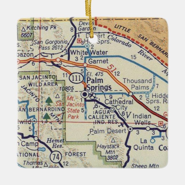 Palm Springs CA Retro Map Ceramic Ornament (Front)
