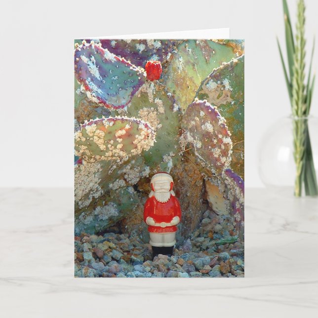 Palm Springs Cactus Garden Santa Holiday Card (Front)