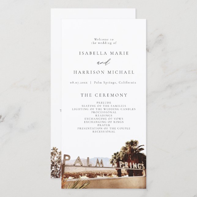PALM SPRINGS California Palm Tree Wedding Program (Front/Back)