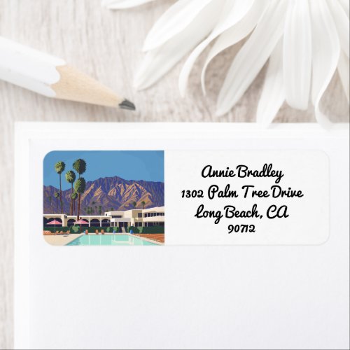 Palm Springs California Pool Hotel Trees Address Label