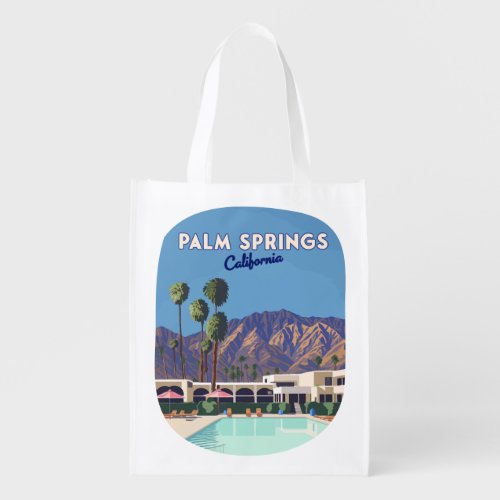 Palm Springs California Pool Hotel Trees Retro Grocery Bag
