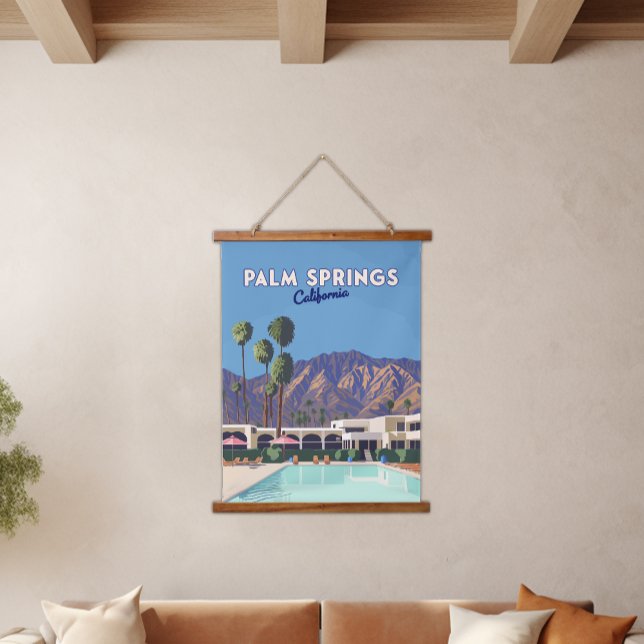 Palm Springs California Pool Hotel Trees Retro Hanging Tapestry (Creator Uploaded)