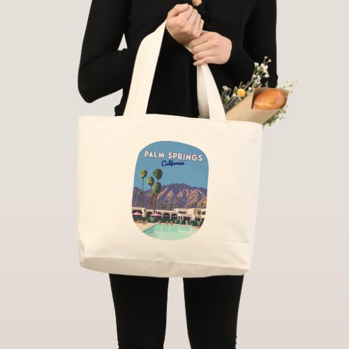 Palm Springs California Pool Hotel Trees Retro Large Tote Bag