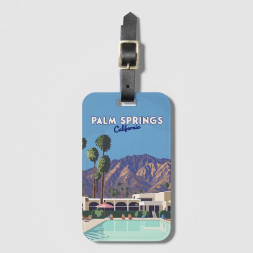 Palm Springs California Pool Hotel Trees Retro Luggage Tag