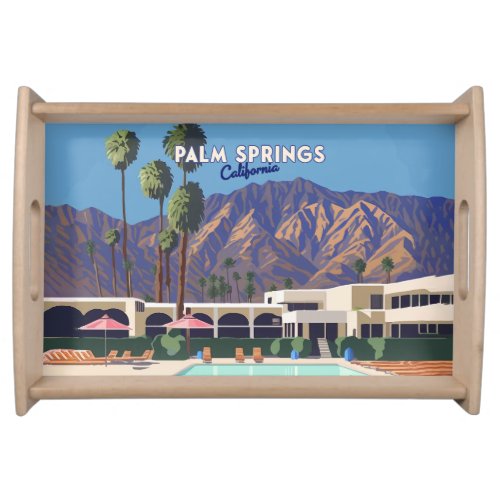 Palm Springs California Pool Hotel Trees Retro Serving Tray