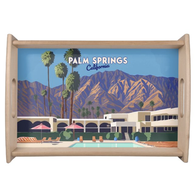 Palm Springs California Pool Hotel Trees Retro Serving Tray (Front)