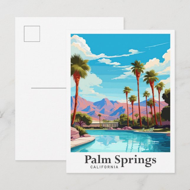 Palm Springs California Travel Illustration Postcard (Front/Back)