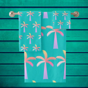 Palm Springs Caribbean Blue Tropical Palm Tree Bath Towel Set