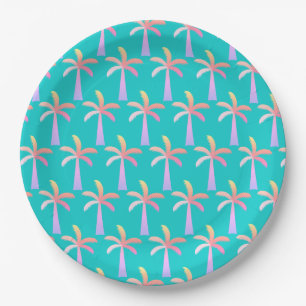  Palm Springs Caribbean Blue Tropical Palm Tree Paper Plates