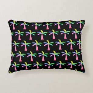  Palm Springs Colorful Palm Trees Black Background Accent Pillow