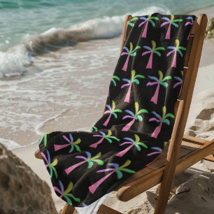 Palm Springs Colorful Palm Trees Black Background Beach Towel