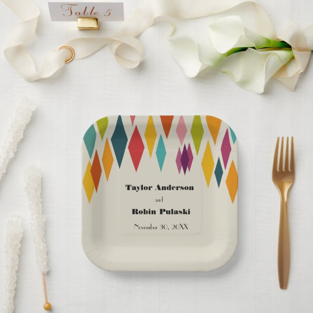 Palm Springs Diamonds Midcentury Modern Wedding Paper Plates (Wedding)