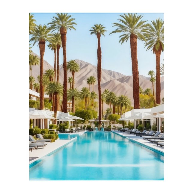 Palm Springs Hotel Pool 2 Acrylic Print (Front)