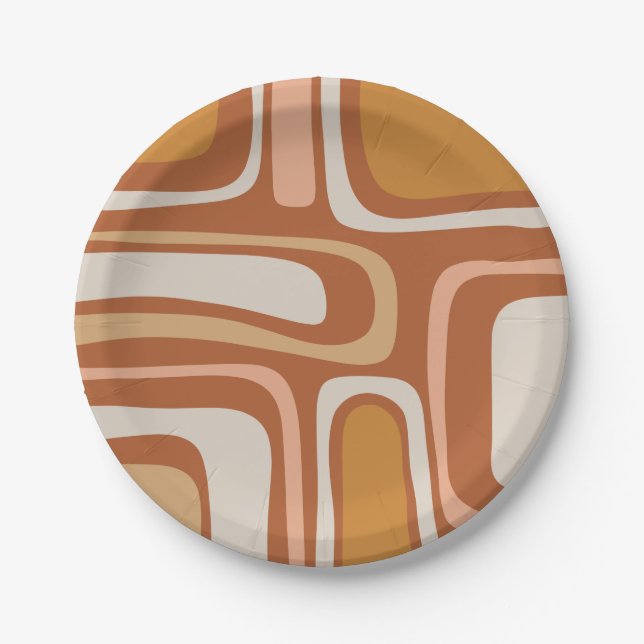 Palm Springs Mid Century Modern Boho Abstract Paper Plates (Front)