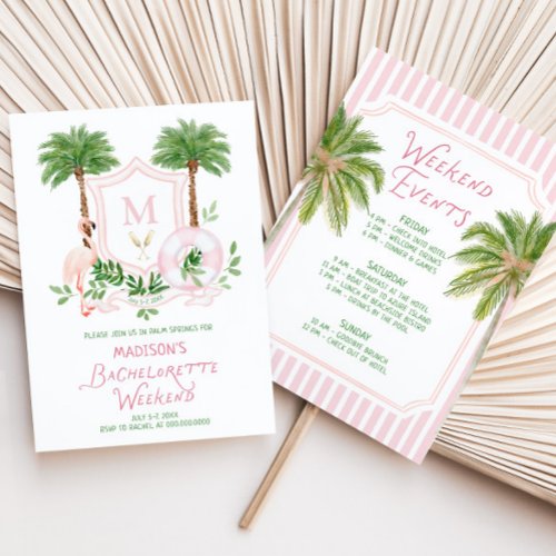 Palm Springs Monogram Crest Bachelorette  Invitation