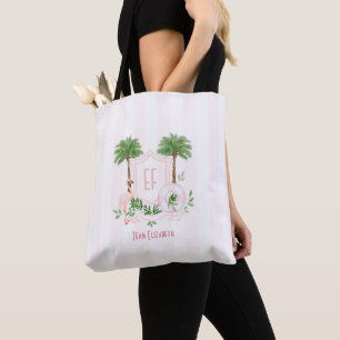 Palm Springs Monogram Pink Cabana Bachelorette Tote Bag