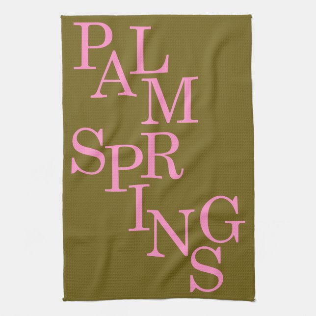 Palm Springs Olive And Pink Vintage Kitchen Towel (Vertical)