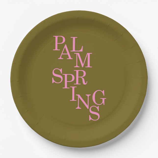 Palm Springs Olive And Pink Vintage Paper Plates (Front)