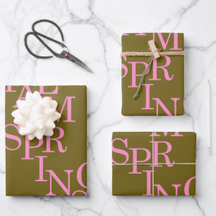 Palm Springs Olive And Pink Vintage Wrapping Paper Sheets