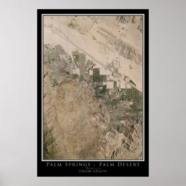 Palm Springs-Palm Desert California Satellite Map Poster (Front)