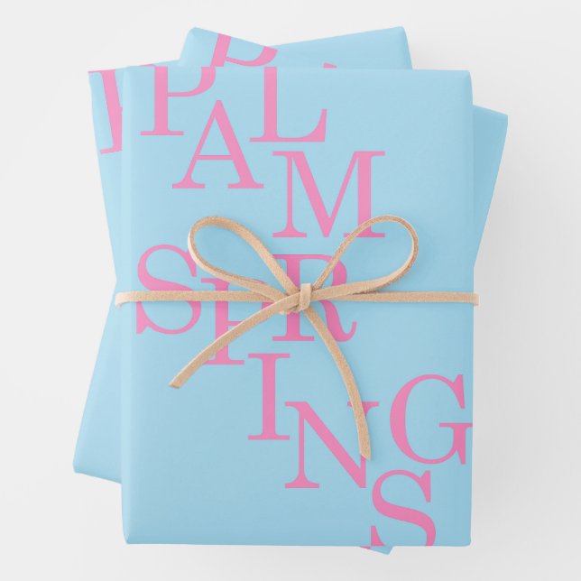 Palm Springs Pink And Blue Wrapping Paper Sheets (In situ)