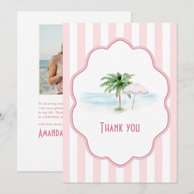 Palm Springs Pink Cabana Thank You Card (Front/Back)