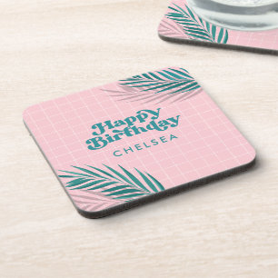 Palm Springs Pink Pool Party Birthday Beverage Coaster