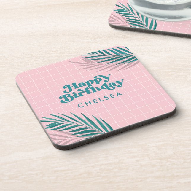 Palm Springs Pink Pool Party Birthday Beverage Coaster (Left Side)