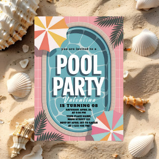 Palm Springs Pink Summer Pool Party Birthday Invitation