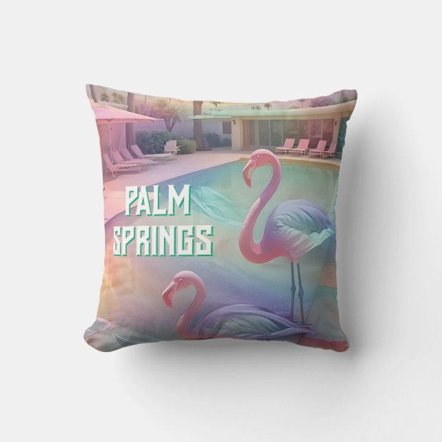 "Palm Springs Pool  – Palm Tree Vibes" Throw Pillow (Front)