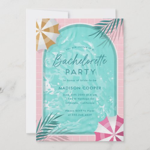 Palm Springs Pool Party Bachelorette Pink Invitation
