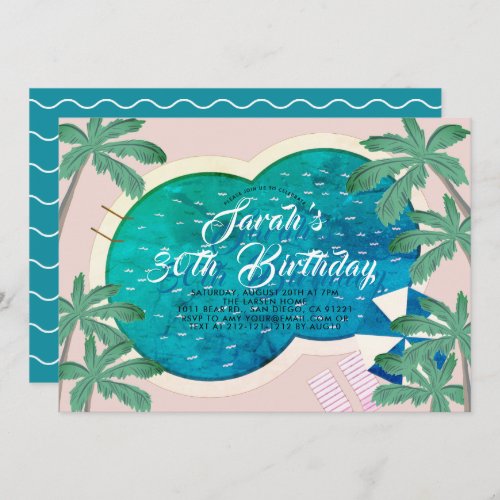 Palm Springs Pool Party Pink Adult Birthday Invitation