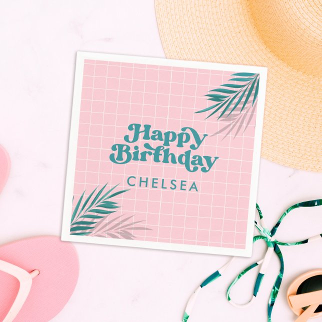 Palm Springs Pool Party Pink Adult Birthday Napkins (palm springs pink pool party napkins)