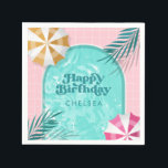 Palm Springs Pool Party Pink Adult Birthday Napkins<br><div class="desc">Throw a birthday party by the pool with these modern "palm springs" inspired pool party napkins. It features a pink patio tile and an arch-shaped swimming pool with realistic,  inviting water,  palm leaves and umbrellas.</div>