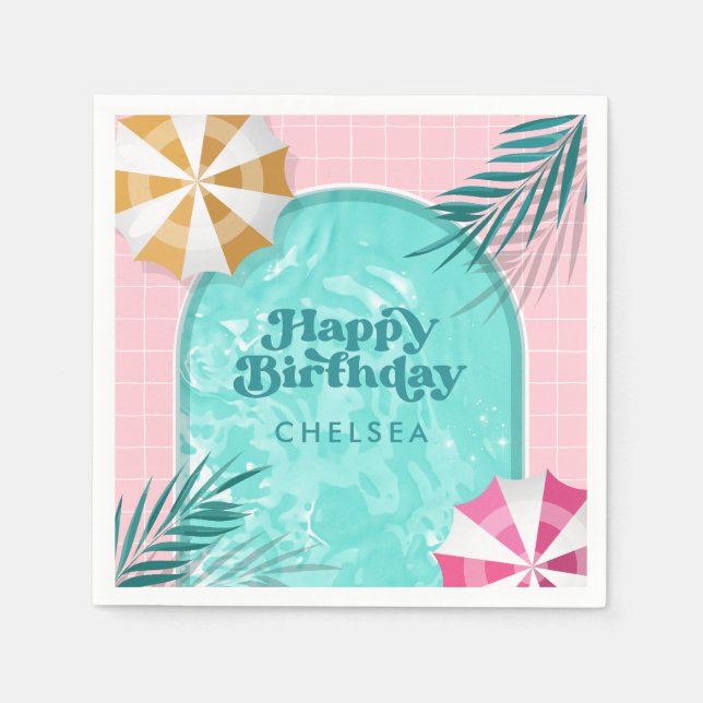 Palm Springs Pool Party Pink Adult Birthday Napkins (Front)