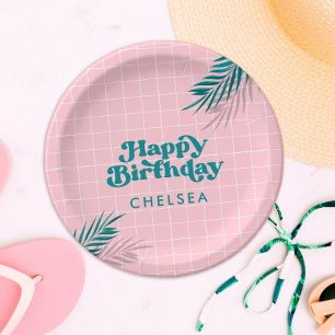 Palm Springs Pool Party Pink Adult Birthday Paper Plates