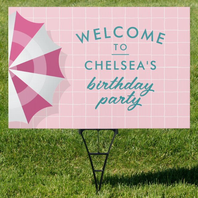 Palm Springs Pool Party Pink Adult Birthday Sign (Insitu)
