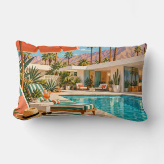Palm Springs Poolside Retro Mid Century Modern Art Lumbar Pillow