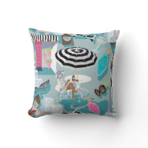 Palm Springs Poolside Retro Resort Throw Pillow