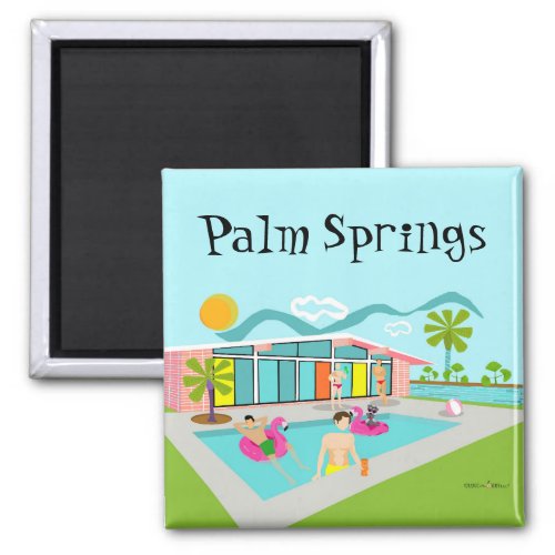 Palm Springs Retro Gay Pink Flamingo Pool Party  Magnet