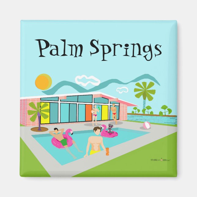 Palm Springs Retro Gay Pink Flamingo Pool Party  Magnet (Front)