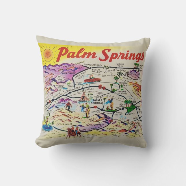 Palm Springs Retro Map Throw Pillow (Front)