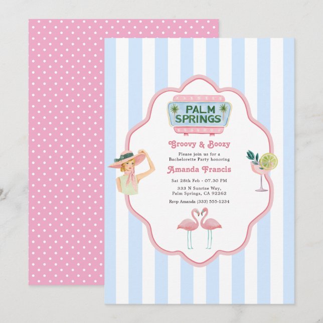 Palm Springs Retro Summer Bachelorette Party Invitation (Front/Back)