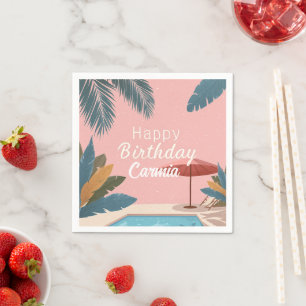 Palm Springs Summer Adult Birthday Party Pink Napkins