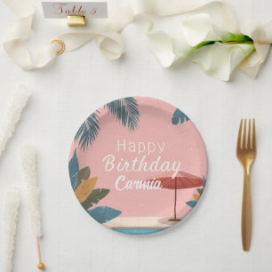 Palm Springs Summer Adult Birthday Party Pink Paper Plates