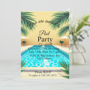Palm Springs Summer Pool Party Pink Birthday  Invitation