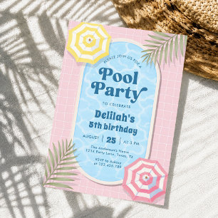 Palm Springs Summer Pool Party Pink Birthday  Invitation