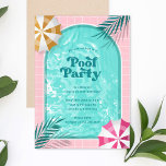 Palm Springs Summer Pool Party Pink Birthday Invitation<br><div class="desc">Throw a birthday party by the pool with this modern and trendy "palm springs" inspired pool party invitation. It features a pink patio tile and arch-shaped swimming pool with realistic, inviting water, tropical palm leaves and umbrellas. The back of the card is pink but you can change this to any...</div>