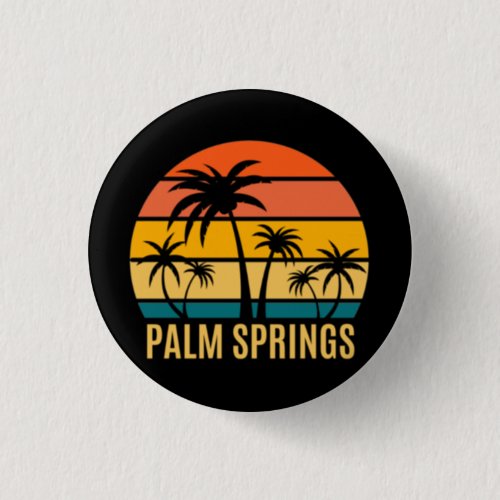 Palm Springs Sunset And Palm Trees Beach  Button